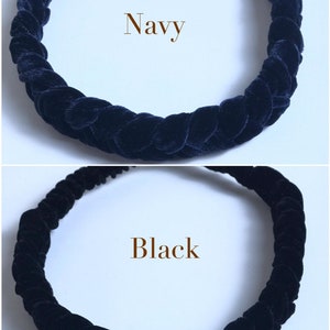 May include: Two braided velvet headbands, one navy blue and one black.