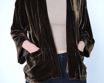 Dark Brown Silk Velvet Kimono With Pocket, Kimono Jacket, Cardigan Jacket, Kimono Cardigan