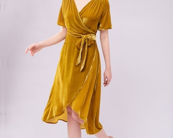 MULBERRY SILK Velvet Wrap Dress , Luxurious Silk Velvet, Gift for her, Wedding Silk Wrap Dress, No Sleeve Silk Robes, Made to Order Dress