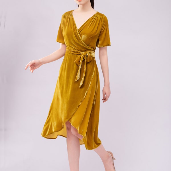 MULBERRY SILK Velvet Wrap Dress , Luxurious Silk Velvet, Gift for her, Wedding Silk Wrap Dress, No Sleeve Silk Robes, Made to Order Dress