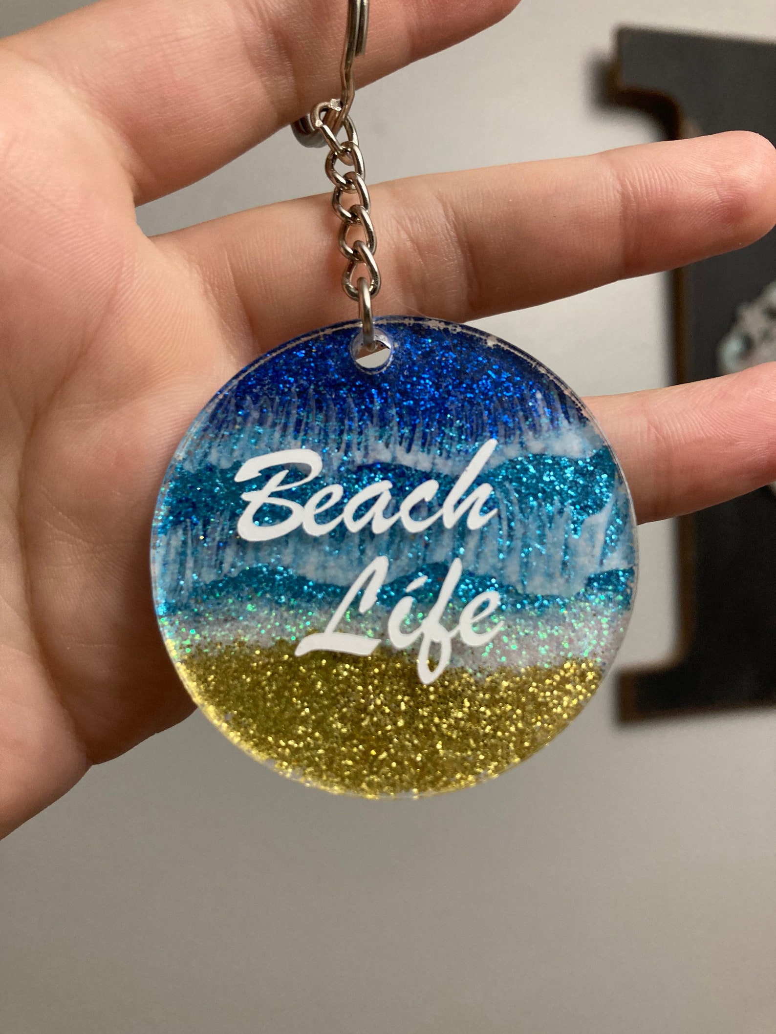 Acrylic Beach Life Keychainfine Glitter Waterproof Vinyl Etsy
