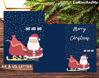 2 printable Christmas cards with Santa Claus pdf, Santa Claus cards to download, Christmas card for family, Christmas cards A4 & US Letter