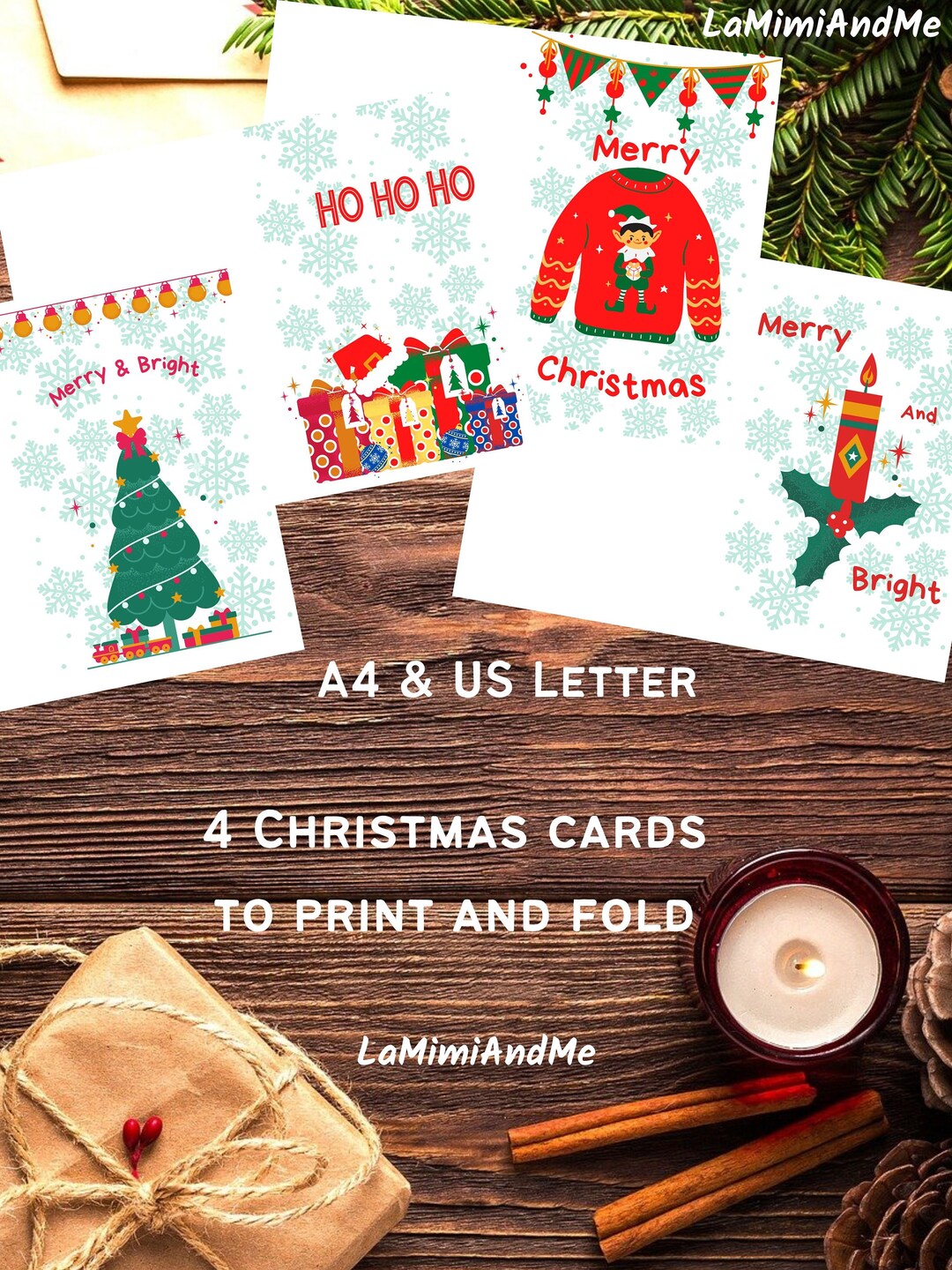 4 Printable Christmas Cards to Fold Pdf, Christmas Elf Cards, Christmas ...