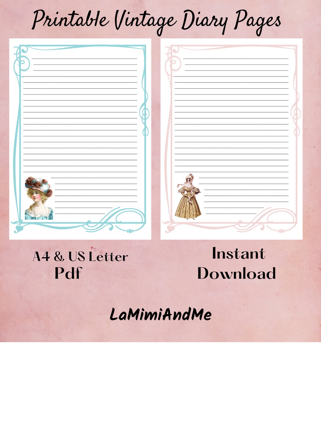 Vintage Diary Pages to Print PDF, Scrapbooking Pages Pdf, Secret Diary ...