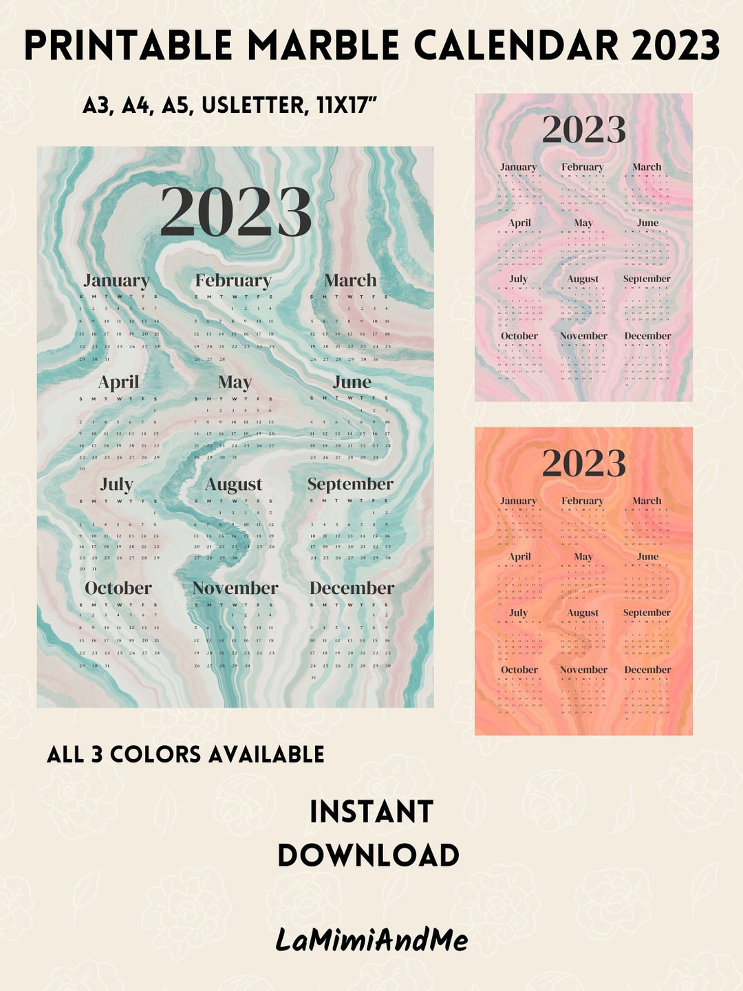 printable-marble-calendar-2023-pdf-colorful-calendar-2023-etsy