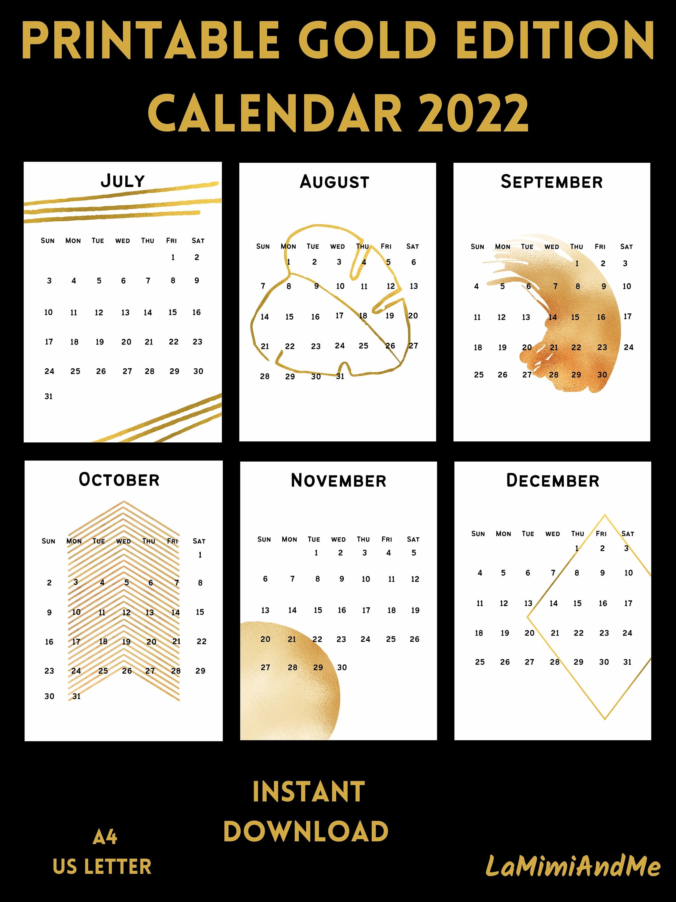 gold edition calendar 2022 to print pdf minimal calendar