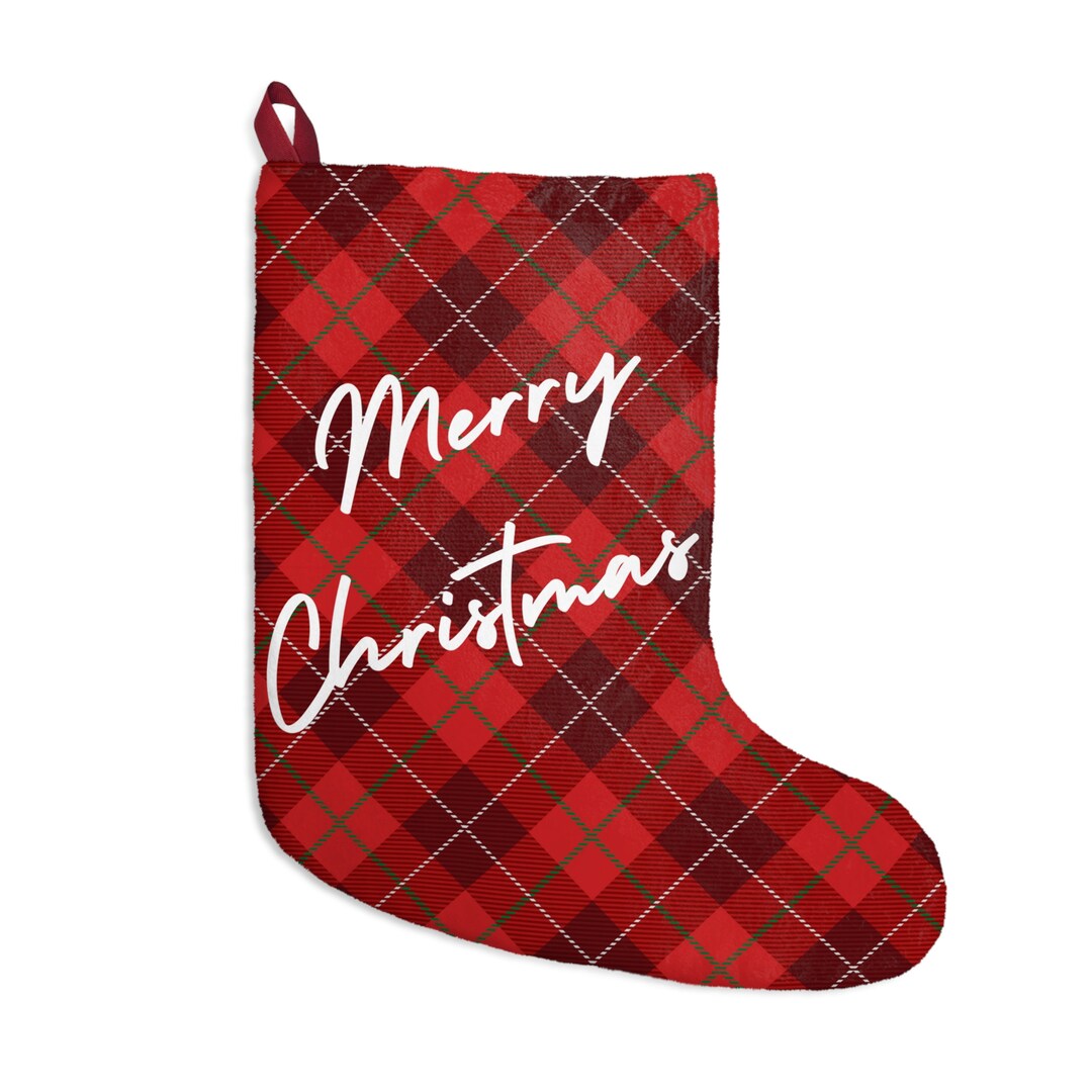 Printed Red Tartan Christmas Stocking Merry Christmas Etsy UK