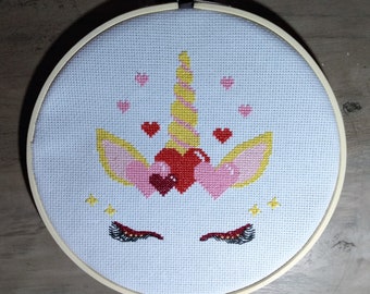 Unicorn Heart Cross Stitch Wall Hanging