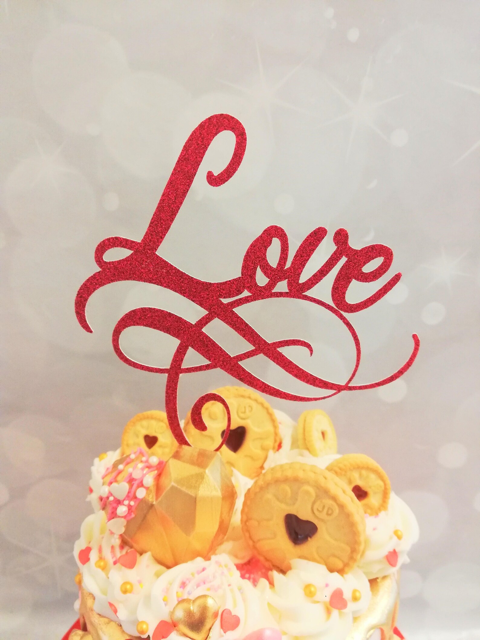 Valentines Day Glitter Cake Topper | Etsy