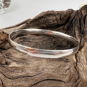 Heavy Traditional Half-Round Bangle 19cm Around, 6.2cm Across, 7mm Wide 19g Solid Vintage NZ Sterling Silver Much Loved & Worn - Not Hollow