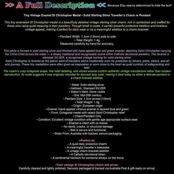 Tiny Vintage Enamel St Christopher Medal • Solid … - image 3