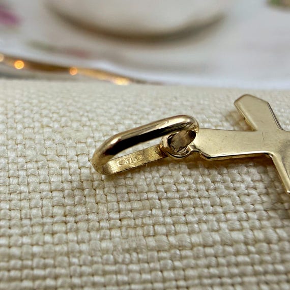 Tiny Solid 9ct Gold Cross • 1980s Studded Pendant… - image 6