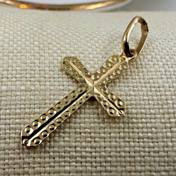 Tiny Solid 9ct Gold Cross • 1980s Studded Pendant… - image 8