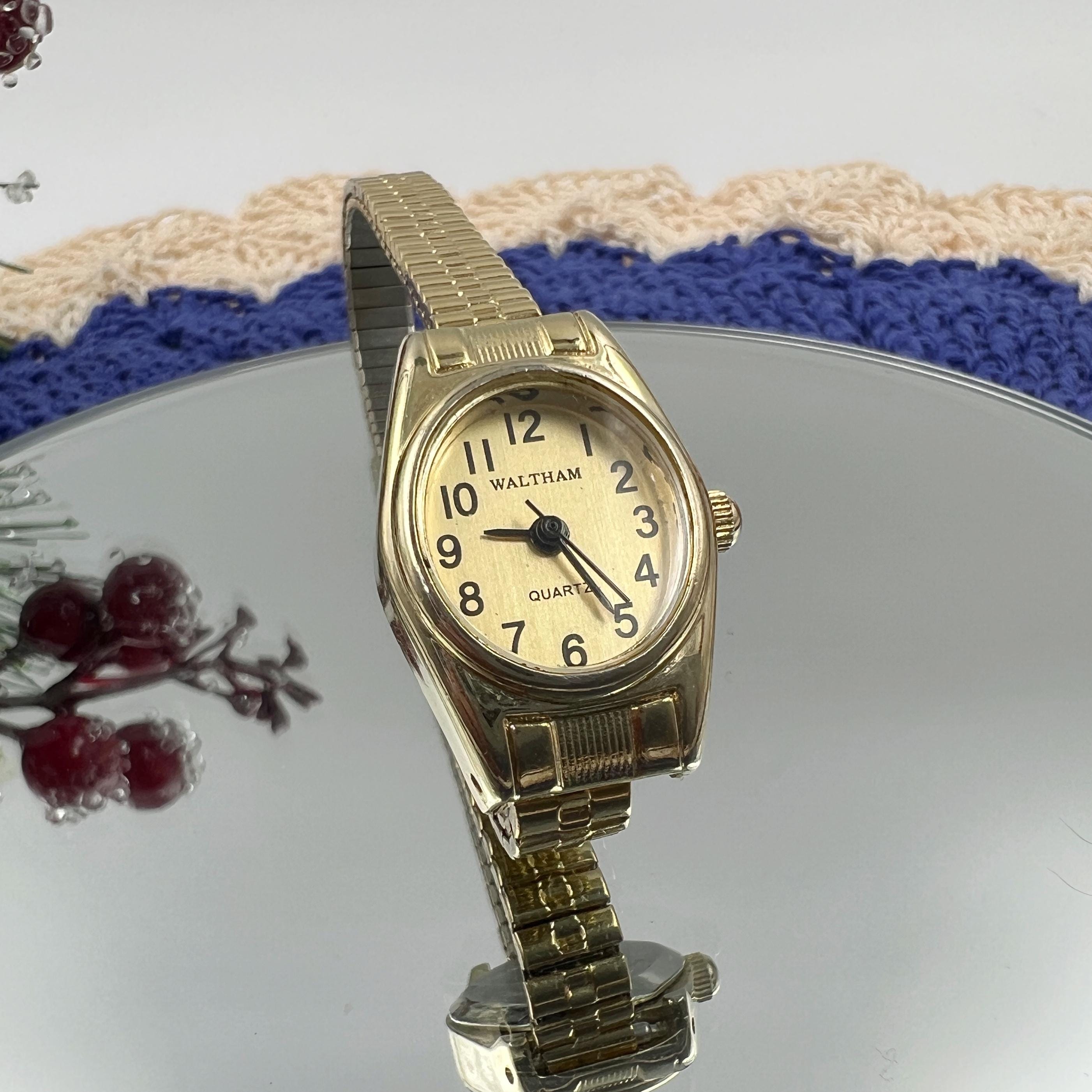 Vintage Gold Oval Waltham Quartz Watch on Stretch Band