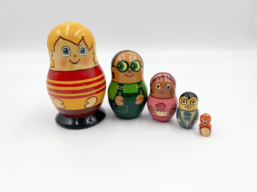 Vintage Wooden Higglytown Heroes Nesting Dolls Set of 5 Eubie Etsy