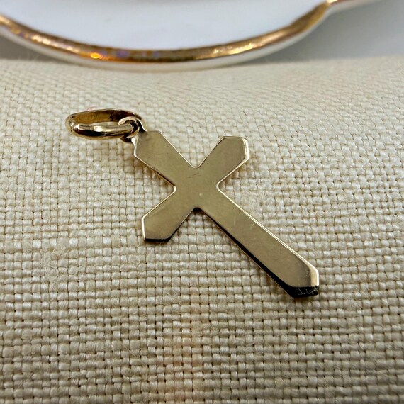 Tiny Solid 9ct Gold Cross • 1980s Studded Pendant… - image 5