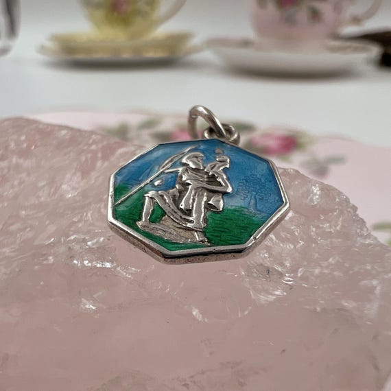 Tiny Vintage Enamel St Christopher Medal • Solid … - image 18