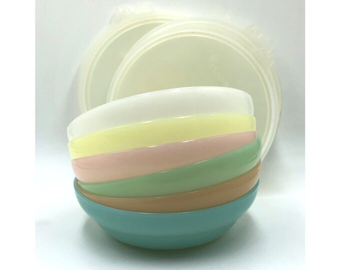 1960s Tupperware Cereal Bowls With Seals Full Set of 6 Pastels Blue