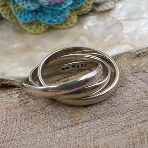 Vintage Russian Wedding Ring Angus & Coote Australia Size S [USA 9] Solid Sterling Silver Three Band Interlocking Stack 5.4g