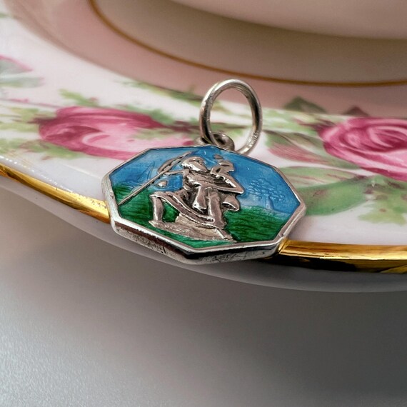 Tiny Vintage Enamel St Christopher Medal • Solid … - image 9