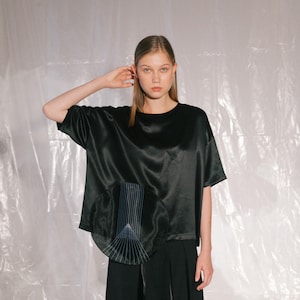 Black Silk Blouse, Loose Silk Blouse, Short Sleeves Silk Blouse, Oversized Silk Blouse, Casual Silk Blouse, Women Silk Blouse, Silk Top