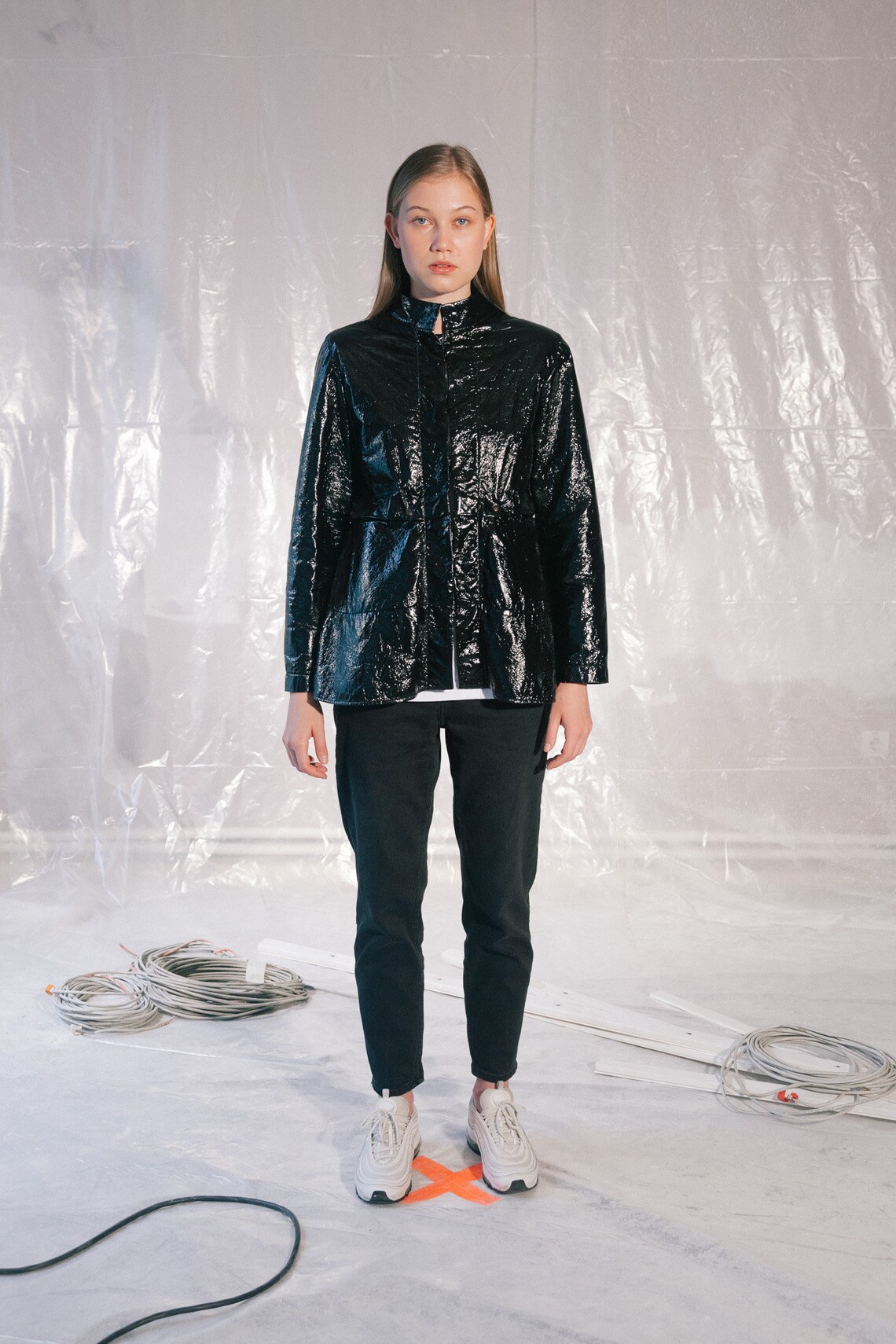 Black Plastic Jacket, Black Women Jacket, Lightweight Women Jacket