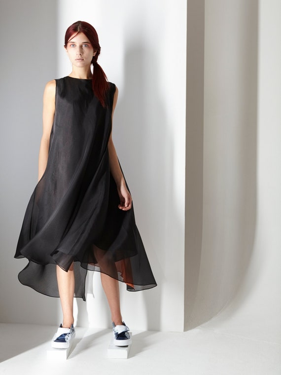 Black Silk Voile Maxi Dress, Ethically Made Cocktail Party Style - Etsy  Israel