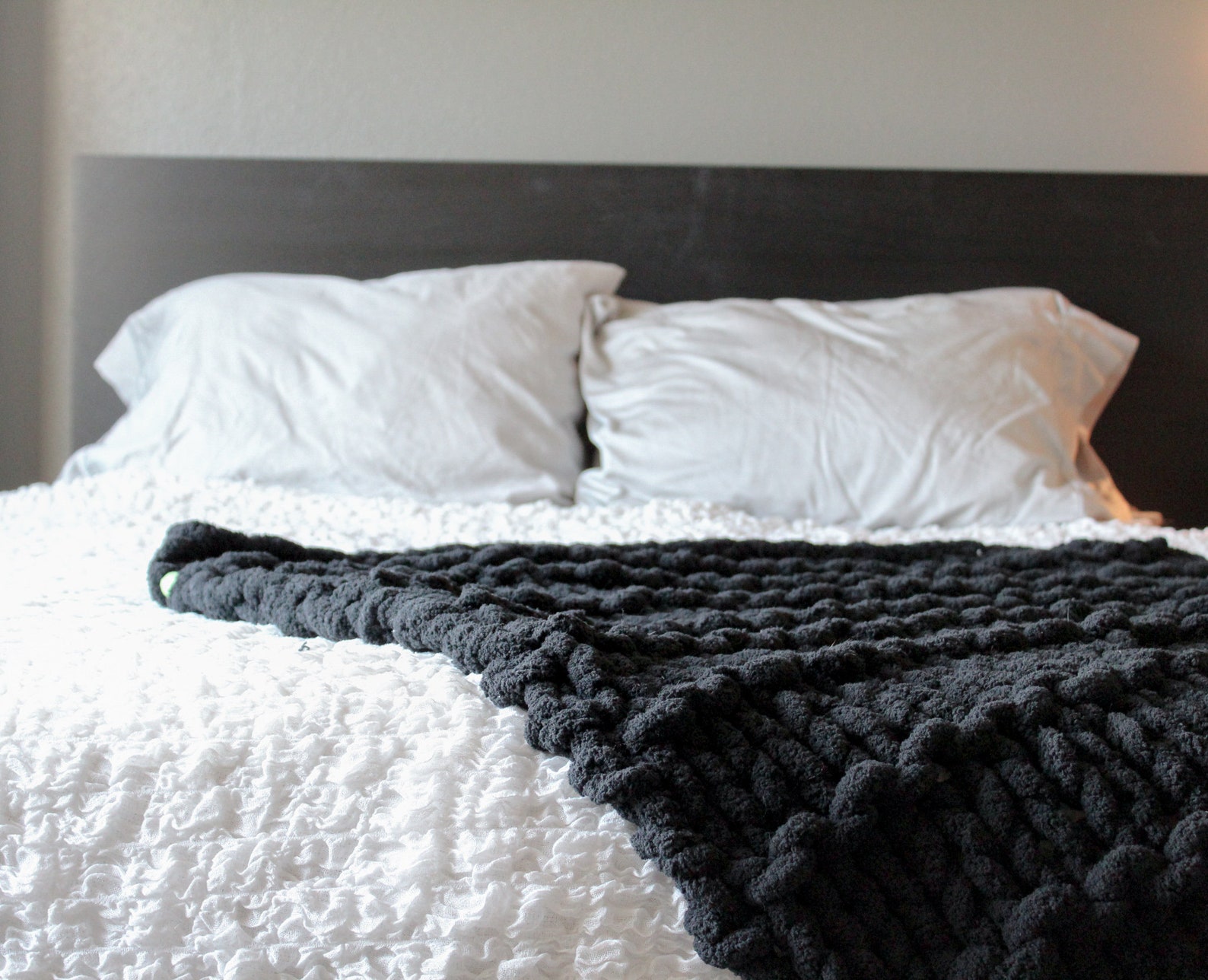 Black Chunky Knit Blanket Etsy