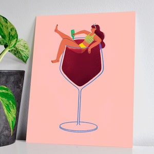 Wine glass Art Print | Digital Illustration | 8x10 print | Home wall decor | Gallery wall art | Colorful print | Food artwork | Bartender