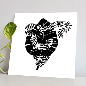 Wall Art Print Snake | Digital art print | 8x8 print | Home decor | Plant illustration | Black and White print | Gallery wall art