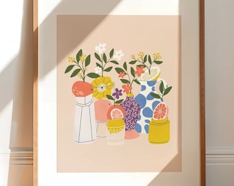 Fruits and Flowers Wall decor | Digital art print | 8x10 print | Home wall decor | Gallery wall art | Botanical print | Trendy flower art