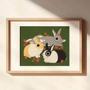 Rabbit art print Digital Illustration 8x10 print Gift for rabbit lover Gallery wall art Animal Art Prints Cute wall decor image 1