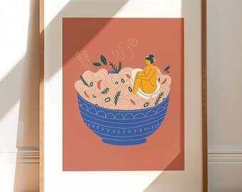 Ramen Wall Art Print | Digital Illustration | 8x10 print | Ramen bowl | Gift for ramen lover | Food art print | Kitchen decor | Gallery art