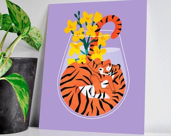 Mojito Cocktail Art Print | 8x10 digital Illustration | Home decor | Wall art gallery | Tiger illustration | Cocktail lover gift | Poster