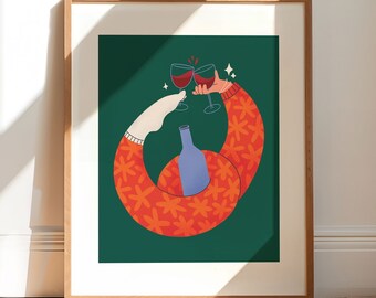 Wall Art Print Wine Bottle | Digital Illustration | 8x10 print | Home decor | Wine Tasting | Bartender gift | Bar decor | Drink illustration