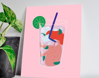 Wall Art Print Mojito Cocktail | Digital Illustration | 8x10 print | Home decor