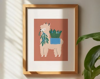 Wall Art Print Alpaca Llama | Digital Illustration | 8x10 print | Home decor | Gallery wall art | Animal Art Prints | Cute kids room decor