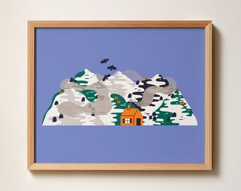 Wall Art Print Trip to the mountains | Digital art print Illustration | 8x10 print | Home decor | Ski lover decor | Colorful art print