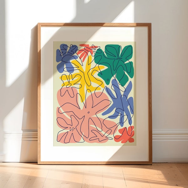 Affiche illustration abstraite fleurs Matisse | Art mural 8x10 | Décoration murale maison | Impression botanique | Galerie d'art florale