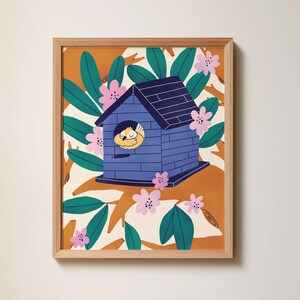 Print Wall Art Birdhouse | Digital Illustration | 8x10 print | Kids room decor | Bird lover gift | Gallery wall art | Colorful art print