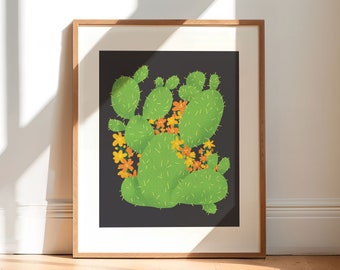 Wall Art Print Flowers and Cactus | Digital art print Illustration  | 8x10 print | Home decor | Trendy cactus decor | Colorful illustration