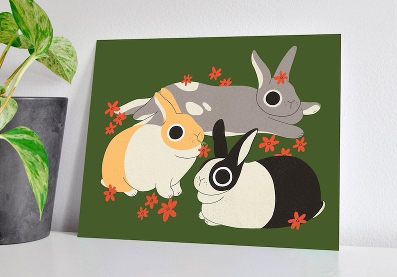 Rabbit art print Digital Illustration 8x10 print Gift for rabbit lover Gallery wall art Animal Art Prints Cute wall decor image 3