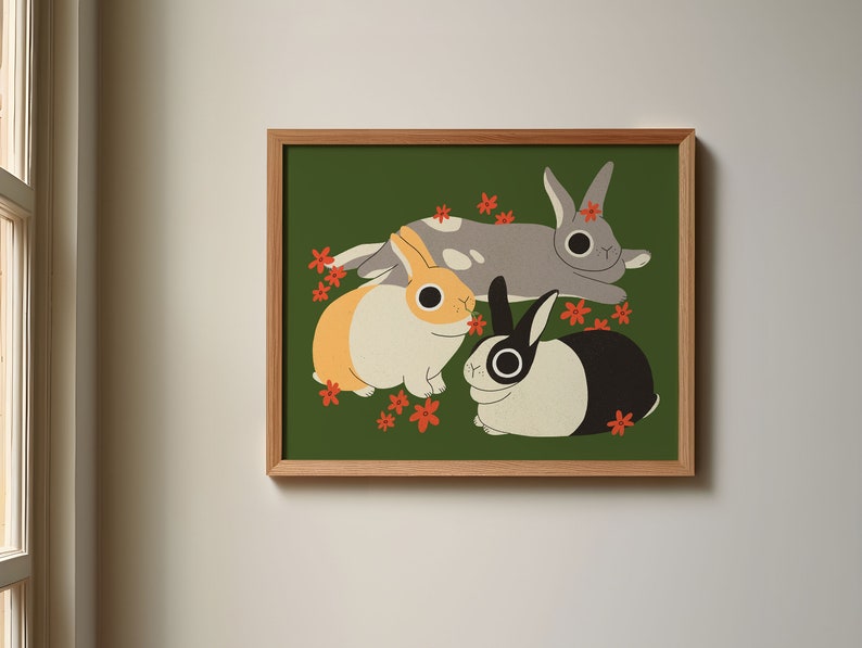 Rabbit art print Digital Illustration 8x10 print Gift for rabbit lover Gallery wall art Animal Art Prints Cute wall decor image 2