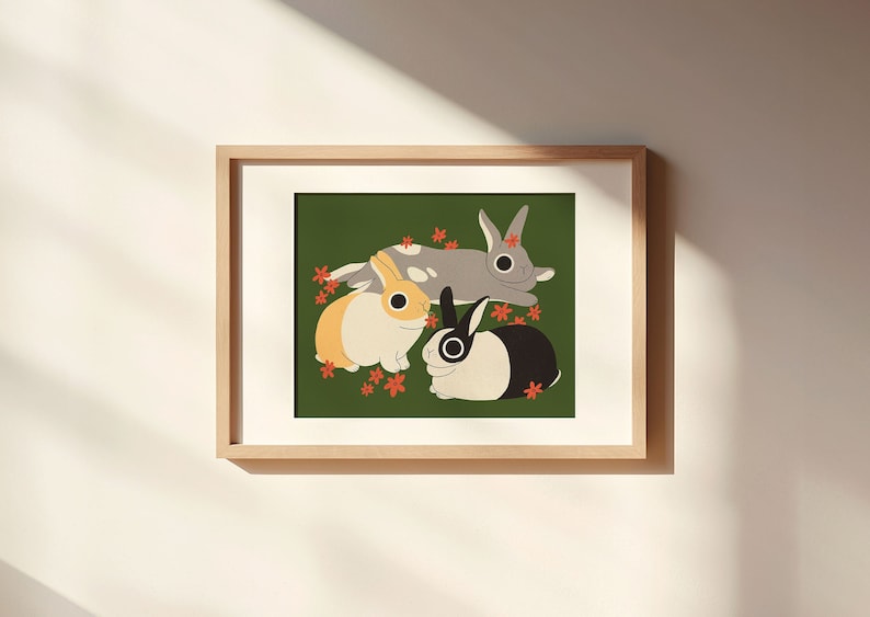 Rabbit art print Digital Illustration 8x10 print Gift for rabbit lover Gallery wall art Animal Art Prints Cute wall decor image 1