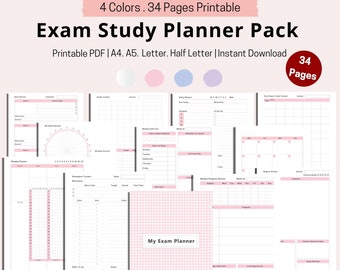 Exam Study Planner Printable, College Student Planner, Academic Planner, Weekly Daily Study Schedule, A4 A5 Letter Half Size PDF Download