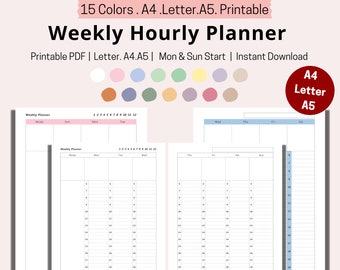 Weekly Hourly Planner Printable, Undated Weekly Schedule, 30 Minutes Time Blocking Inserts, Weekly To-do list, A4 Letter A5 PDF Download