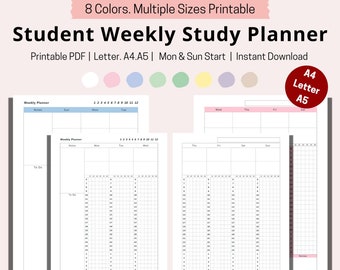 Weekly 10 Minute Planner Printable, Student Study Planner, Undated Weekly Inserts, Hourly Schedule, Daily To Do, Cute PDF Instant Download