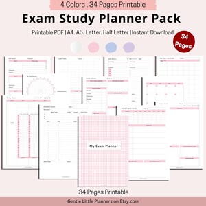 Exam Study Planner Printable, College Student Planner, Academic Planner, Weekly Daily Study Schedule, A4 A5 Letter Half Size PDF Download