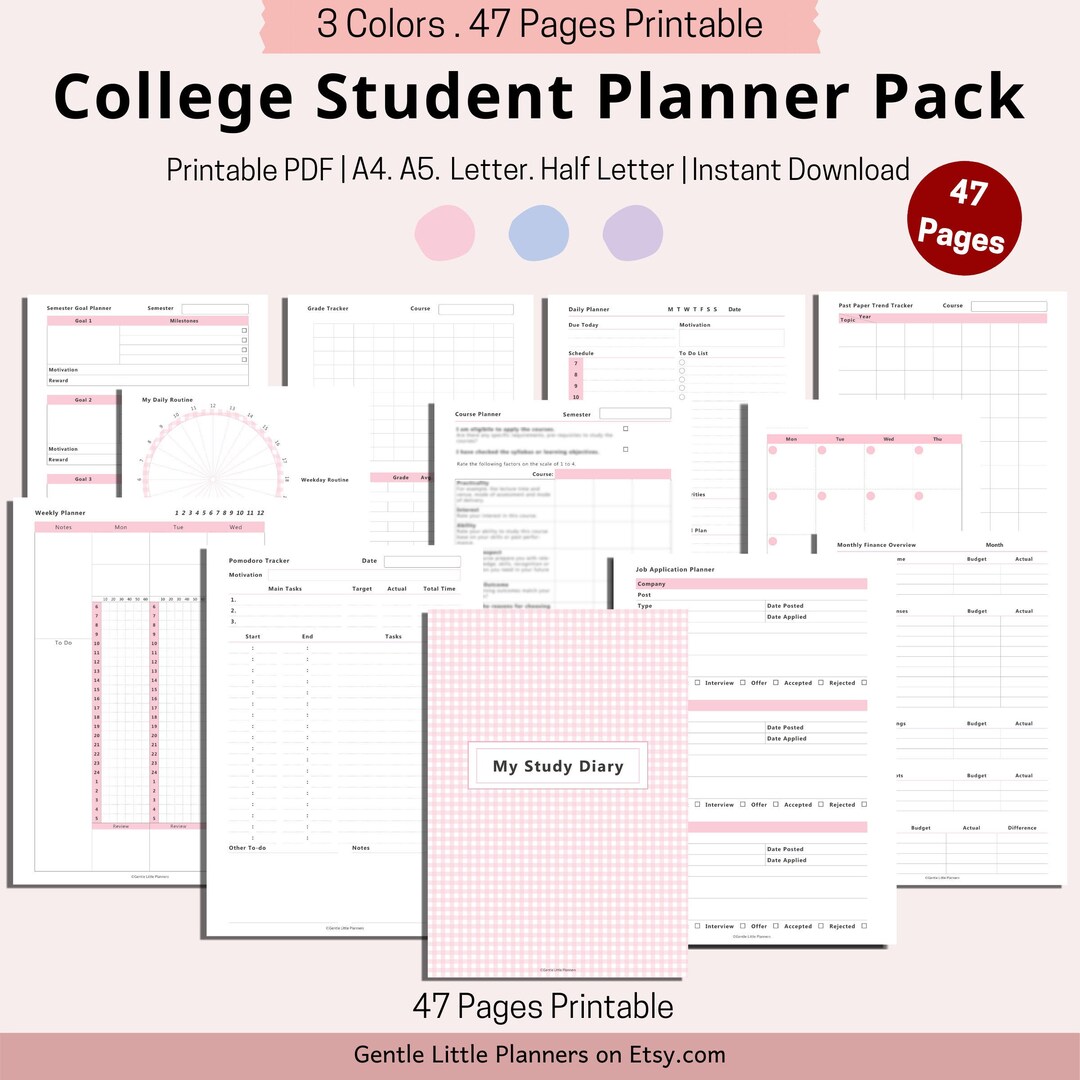 College Student Planner Printable Study Planner Academic - Etsy España
