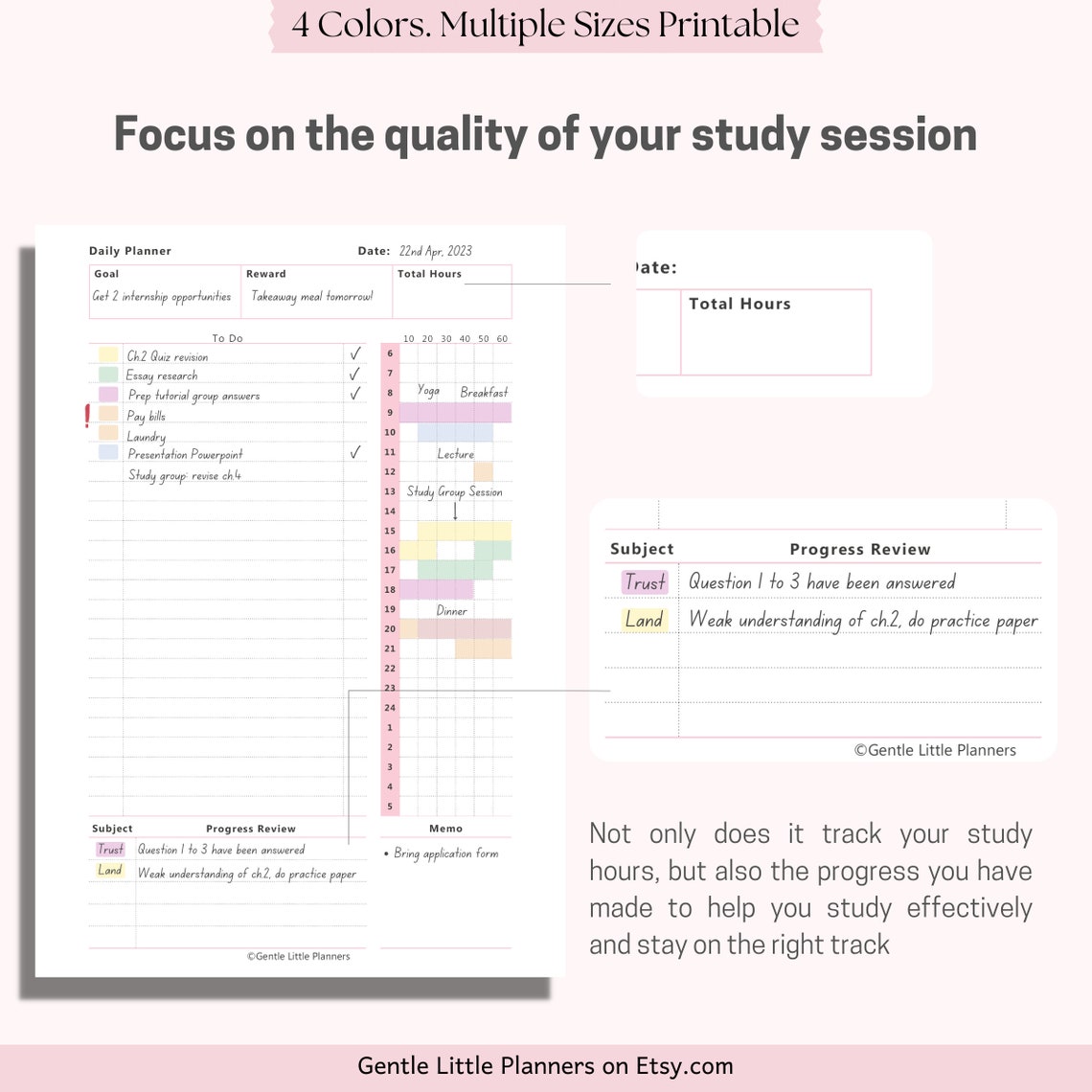 DAILY Study Planner Printable Exam Planner College Student Planner 10 Minute Study Tracker, Day